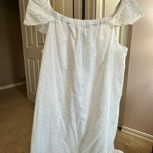 J Crew Factory White Eyelet Off-Shoulder Dress